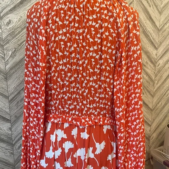 DIANE VON FURSTENBERG Orange and White Floral Dress, NWOT, size XL - Picture 4 of 6